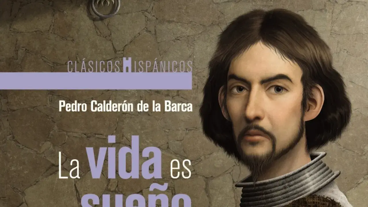 Retrato de Pedro Calderón de la Barca, autor de "La vida es sueño resumen". El fondo es una pared de piedra con un león decorativo.