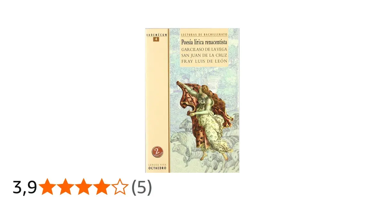 Libro "Poesía lírica renacentista" con obras de Garcilaso, San Juan de la Cruz y Fray Luis de León. Ilustración renacentista.