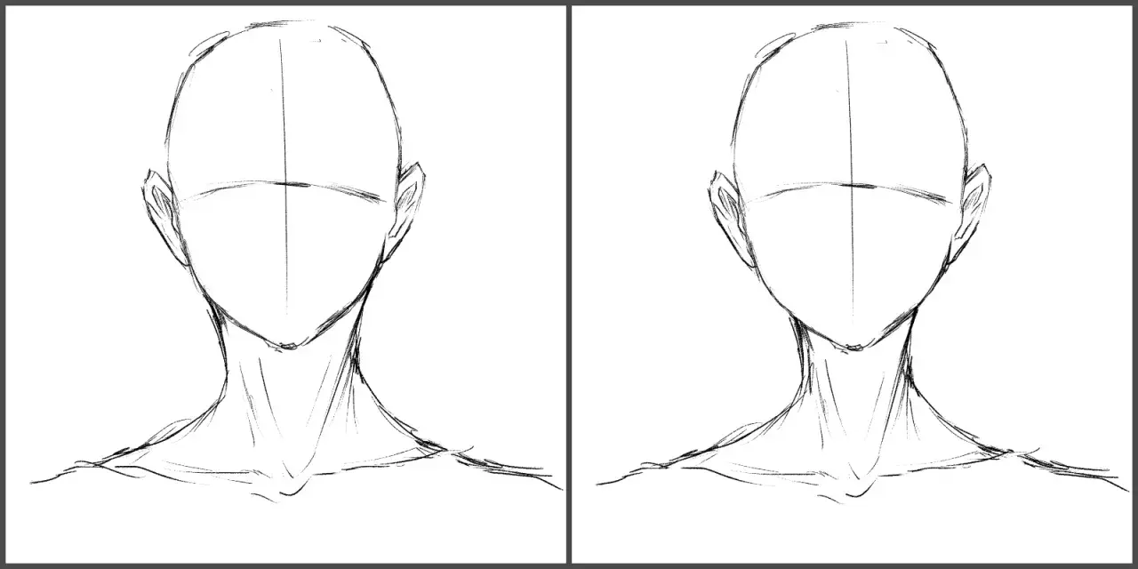 Dos bocetos de cabezas y cuellos en diferentes estilos de dibujo anime, listos para ser coloreados.