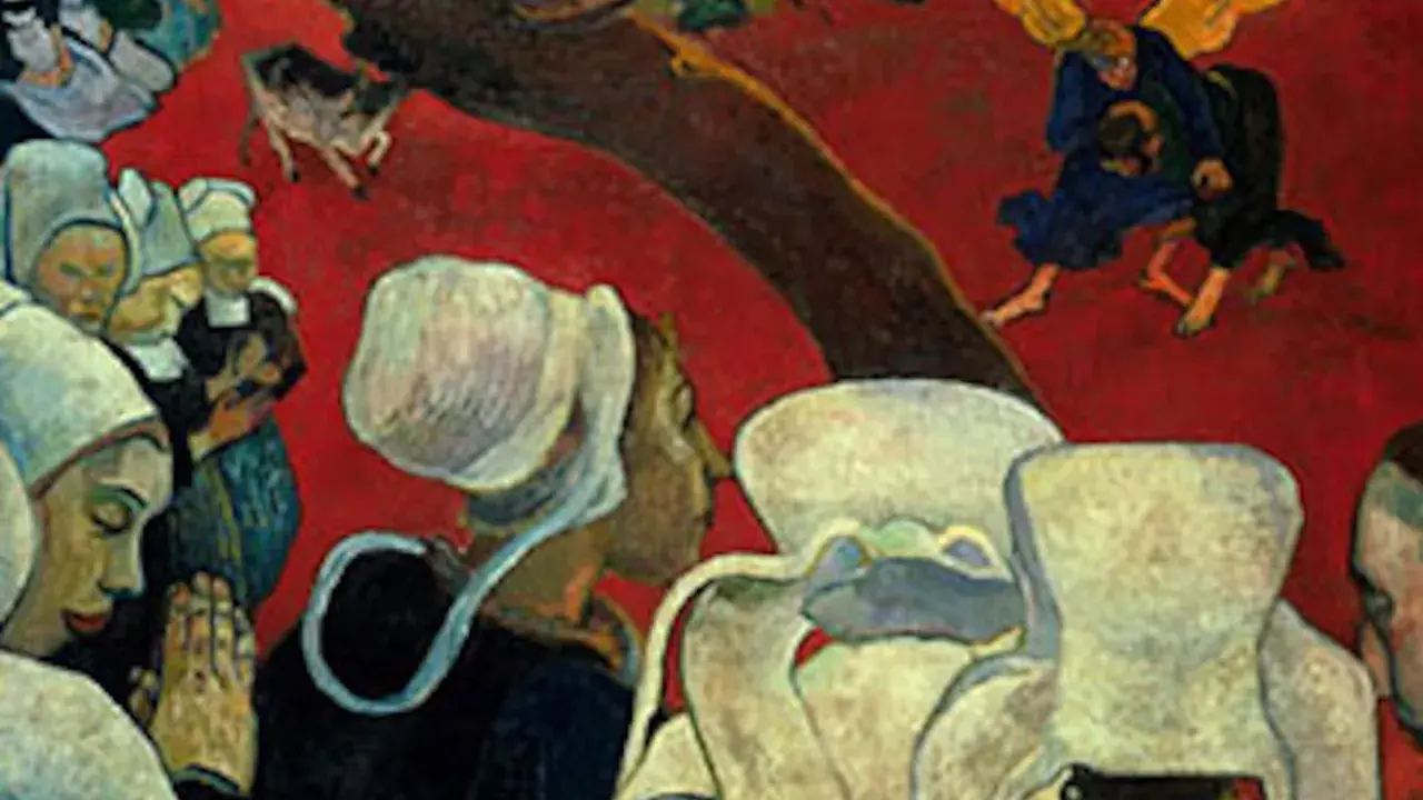 Visión de Jacob por Paul Gauguin: mujeres bretonas rezan ante un ángel luchando con Jacob.