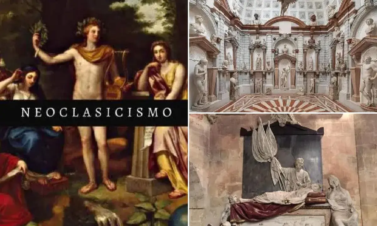 Escena neoclásica con Apolo y musas, inspirada en Jean Auguste Dominique Ingres.