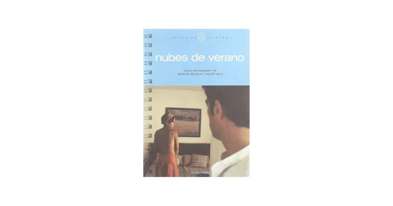 Portada del guión "Nubes de verano", con una imagen de una mujer y un hombre en una habitación.