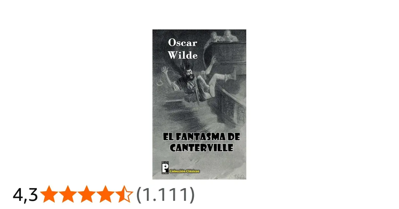 Ilustración de la portada de "El fantasma de Canterville" de Oscar Wilde, con un fantasma cayendo por unas escaleras.