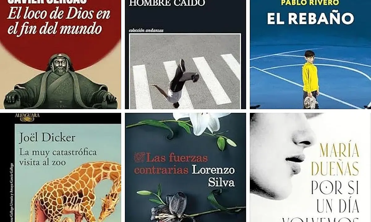 Seis portadas de libros recomendados: "El loco de Dios en el fin del mundo", "Hombre caído", "El rebaño", "La muy catastrófica visita al zoo", "Las fuerzas contrarias" y "Por si un día volvemos".