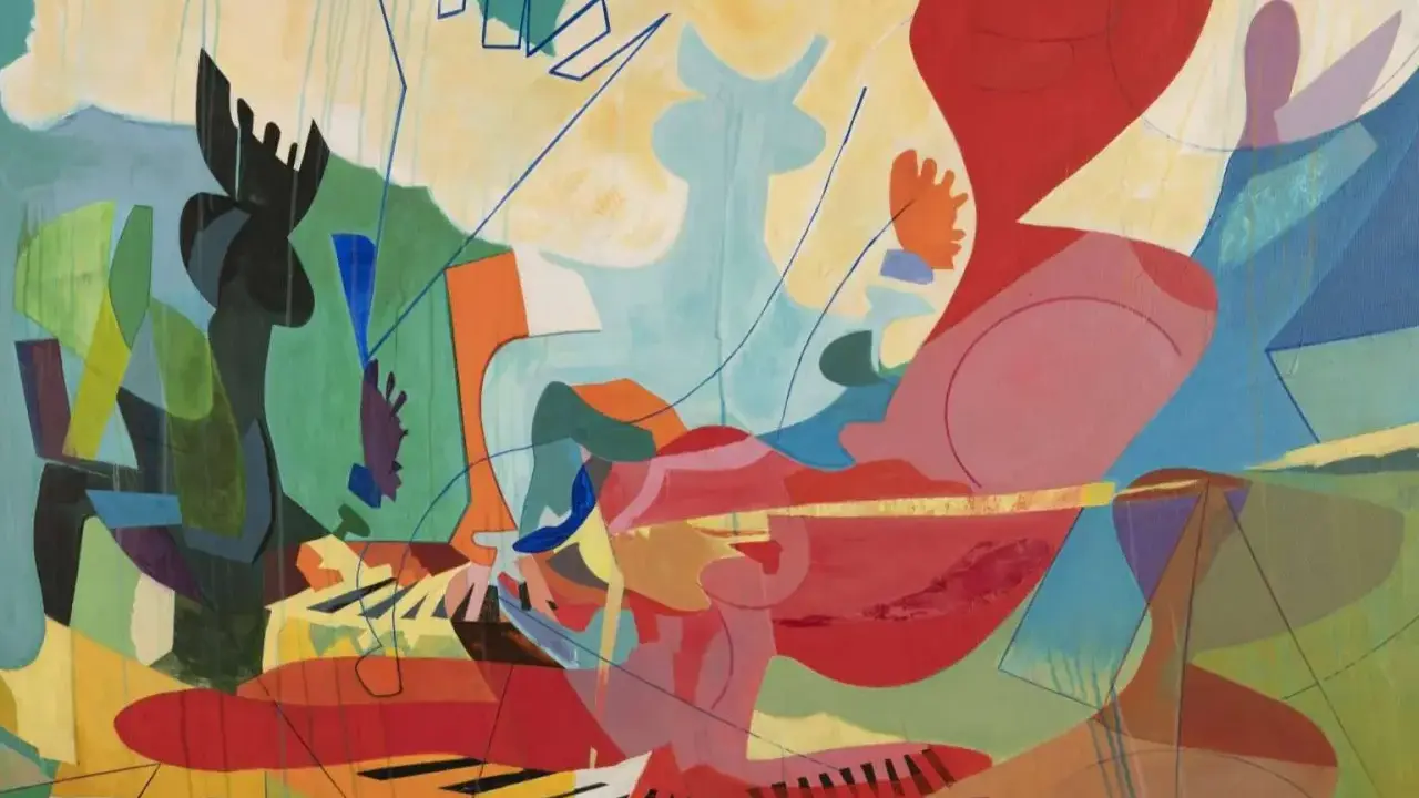 Abstract painting with bold colors and shapes, evoking a sense of movement and energy. This is what modern art can be.