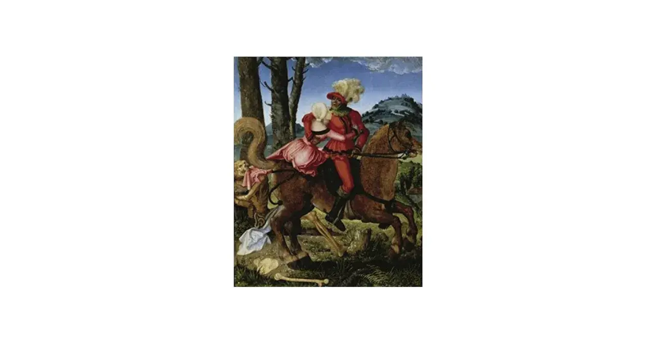 Cabalgata de la Muerte, obra de Hans Baldung Grien. Un jinete con atuendo rojo abraza a una dama, mientras la Muerte, un esqueleto, los acompaña.