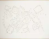 Un concepto espacial de puntos y estrellas que forman constelaciones abstractas, evocando la espera y la inmensidad.