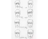 Dibujo de expresiones faciales de un chico: feliz, triste, enojado, sorprendido, coqueto, confundido y tonto.
