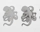 Secuencia de un pulpo dibujo realista, desde un boceto simple hasta un detallado estudio de sombreado y textura.