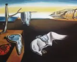 Relojes blandos, un paisaje desolado y una figura extraña, todo evoca el surrealismo de Salvador Dalí.