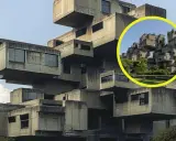 Edificio de hormigón apilado, un ejemplo de que es el brutalismo. La imagen muestra la arquitectura de Habitat 67 en Montreal.