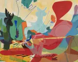 Abstract painting with bold colors and shapes, evoking a sense of movement and energy. This is what modern art can be.