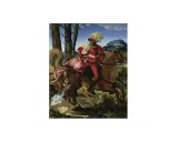 Cabalgata de la Muerte, obra de Hans Baldung Grien. Un jinete con atuendo rojo abraza a una dama, mientras la Muerte, un esqueleto, los acompaña.
