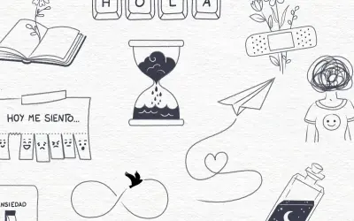 Ideas de dibujos aesthetic: libro abierto, reloj de arena, avión de papel, corazón, botella con luna, y más.