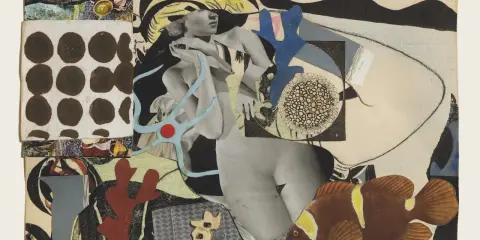 Collage surrealista con figura femenina, pez payaso y elementos marinos. ¡Ideas para hacer collages inspiradoras!