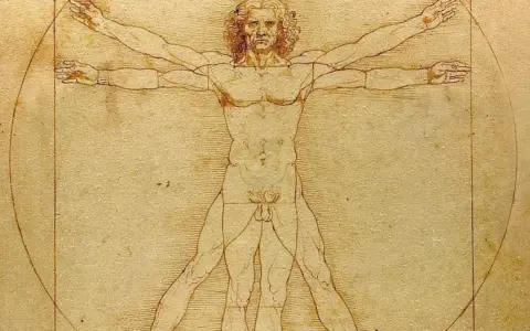 El Hombre de Vitruvio, estudio de Leonardo da Vinci sobre la anatomía humana y las proporciones perfectas.