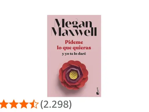 Portada del libro "Pídeme lo que quieras y yo te lo daré" de Megan Maxwell, con una flor roja y una puntuación de 4,4 estrellas.