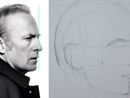 Guía visual para aprender como hacer un retrato. Muestra un rostro de perfil y un boceto inicial de un retrato.