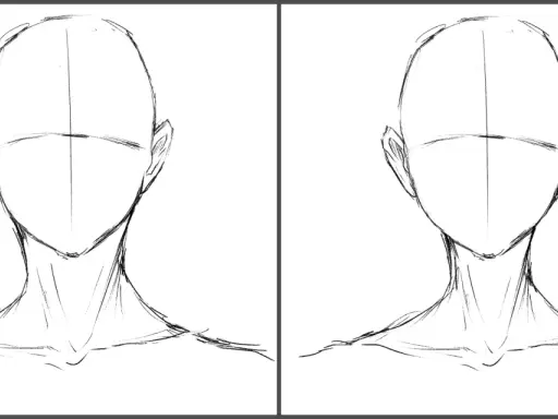 Dos bocetos de cabezas y cuellos en diferentes estilos de dibujo anime, listos para ser coloreados.