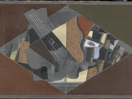 Violín y vaso, ejemplo de que es el cubismo, con formas geométricas fragmentadas y múltiples puntos de vista.