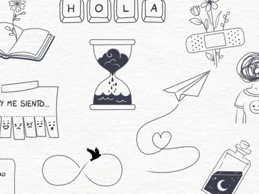 Ideas de dibujos aesthetic: libro abierto, reloj de arena, avión de papel, corazón, botella con luna, y más.