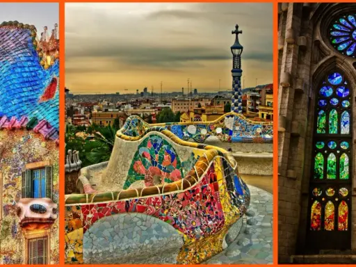 Mosaicos vibrantes y arquitectura orgánica, el estilo art nouveau de Gaudí cobra vida en estas icónicas obras de Barcelona.