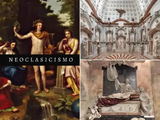 Escena neoclásica con Apolo y musas, inspirada en Jean Auguste Dominique Ingres.