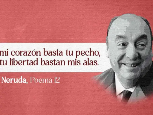 Retrato de Pablo Neruda con verso: "Para mi corazón basta tu pecho, para tu libertad bastan mis alas." Un fragmento de sus poemas sobre la muerte.