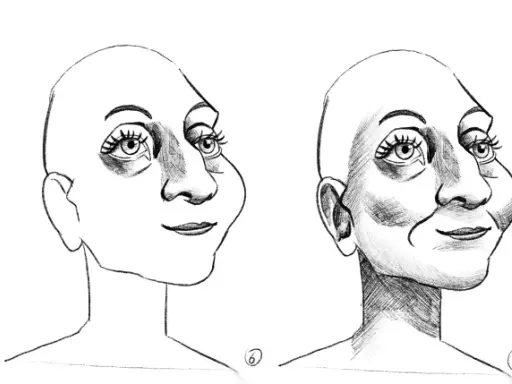 Cuatro rostros en diferentes estilos de caricaturas, mostrando la evolución de un boceto a un retrato detallado con cabello.