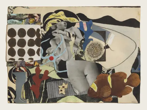 Collage surrealista con figura femenina, pez payaso y elementos marinos. ¡Ideas para hacer collages inspiradoras!