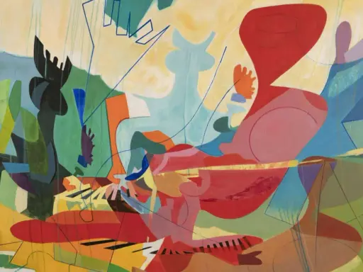 Abstract painting with bold colors and shapes, evoking a sense of movement and energy. This is what modern art can be.