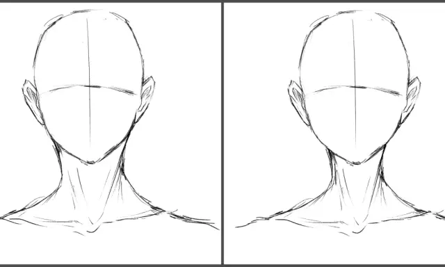 Dos bocetos de cabezas y cuellos en diferentes estilos de dibujo anime, listos para ser coloreados.