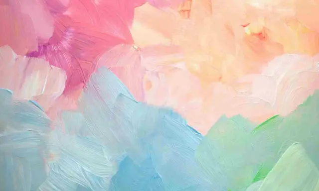 Texturas suaves y vibrantes creadas con técnicas de pintura acrílica. Tonos pastel de rosa, azul y verde se mezclan en un diseño abstracto.