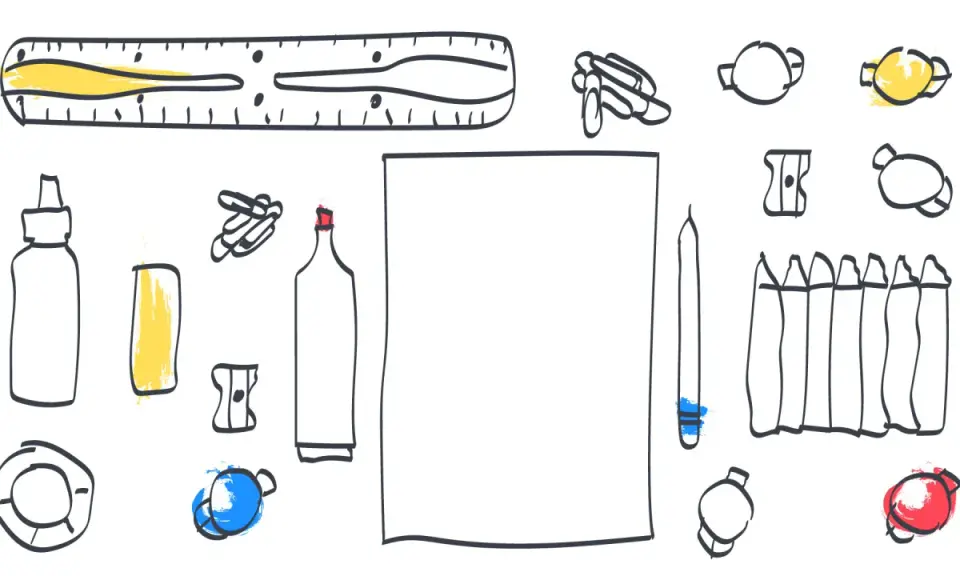 Ideas para cuando no sabes que dibujar: regla, botellas, clips, sacapuntas, velas, crayones y más.