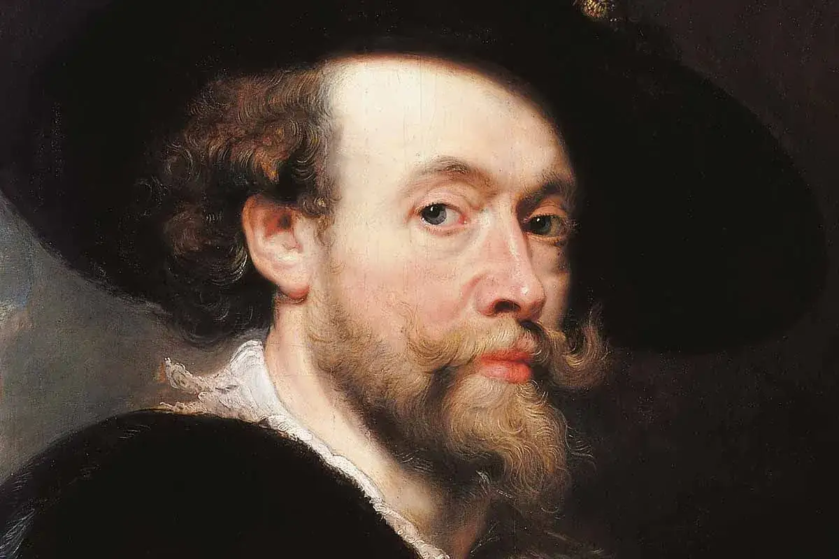 Retrato de un hombre con sombrero negro, barba y bigote rizados, obra de Peter Paul Rubens.