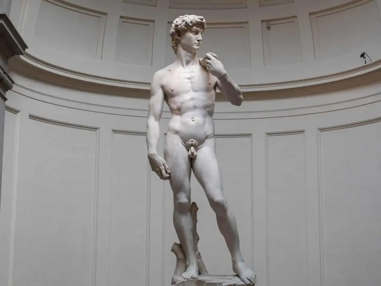 El David, una de las obras maestras de Miguel &Aacute;ngel, exhibe su perfecci&oacute;n anat&oacute;mica y mirada desafiante.