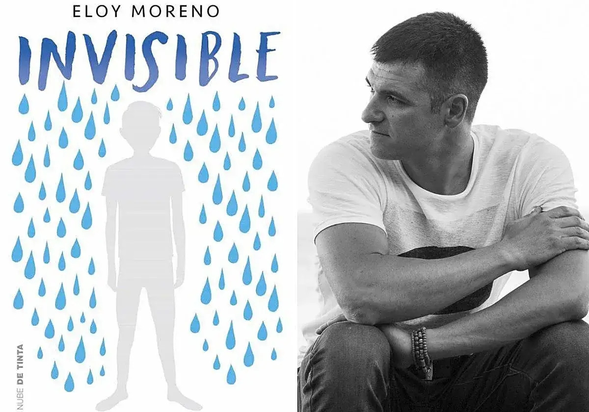 Resumen del libro Invisible de Eloy Moreno: la portada muestra una silueta de ni&ntilde;o bajo la lluvia, simbolizando la invisibilidad.